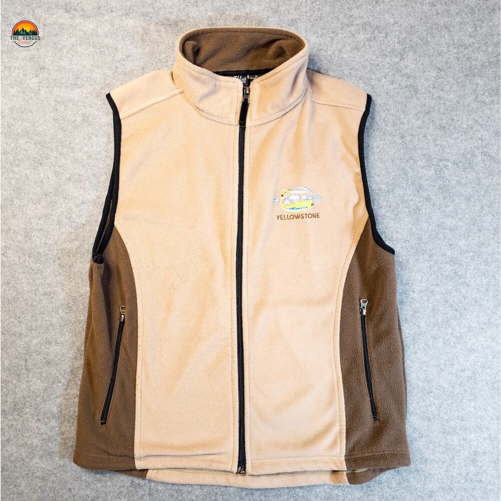 Polar Full Zip Vest Brown Beige Yellowstone Fleece Pockets Women's Size XL